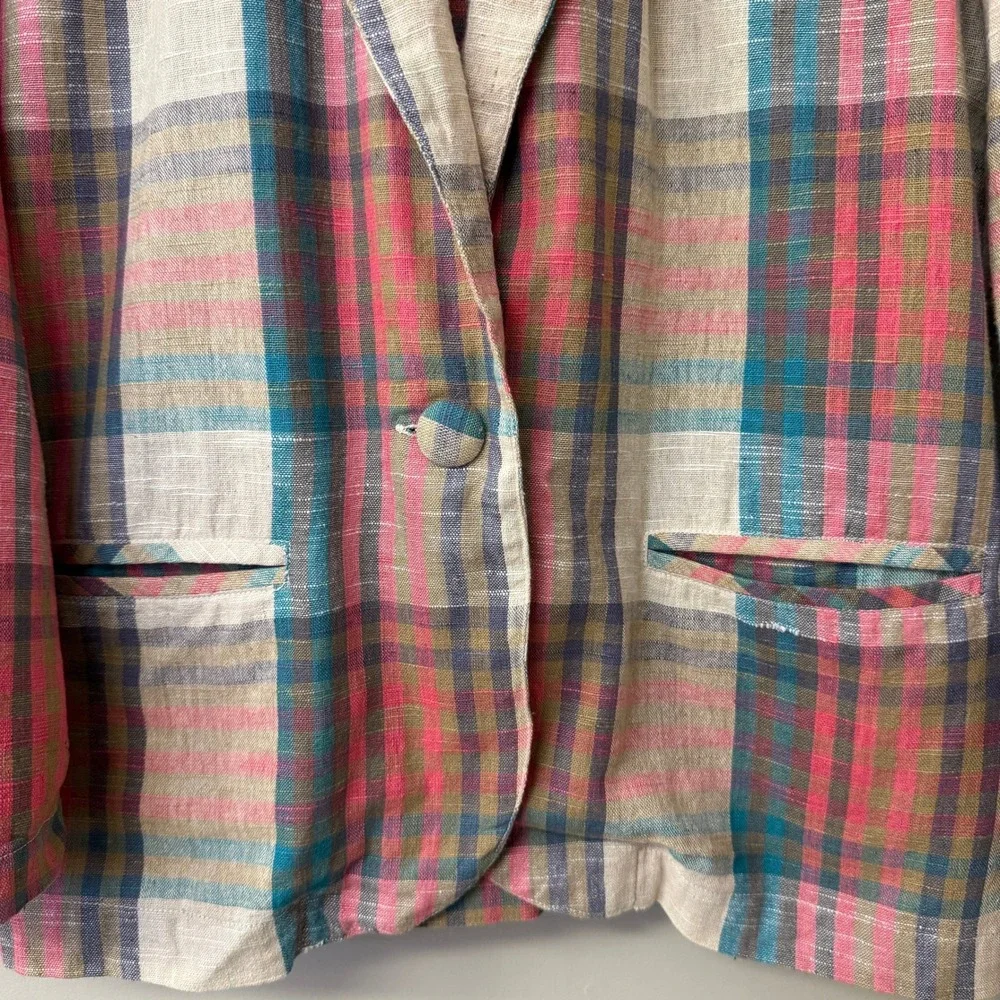 Vintage Panther For Her Madras Plaid Blazer Jacket Preppy Nerd Size Small Boho - Picture 4 of 10